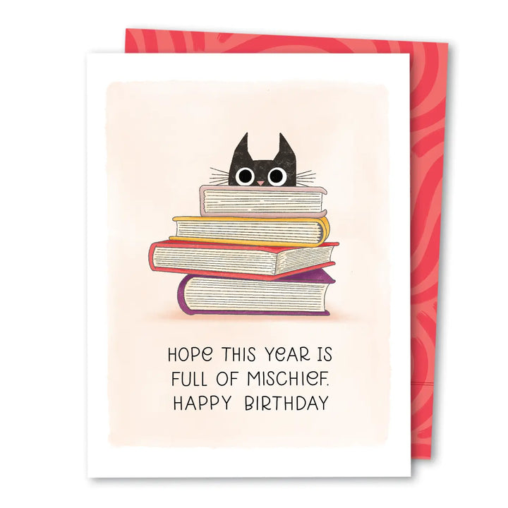 Cat Books Birthday Card