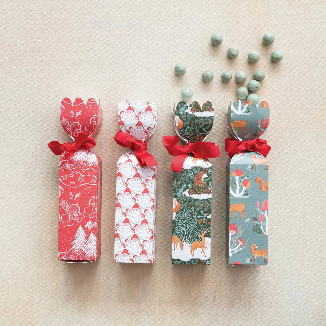 Woodland Paper Gift Boxes with Red Ribbon (Set of 4)