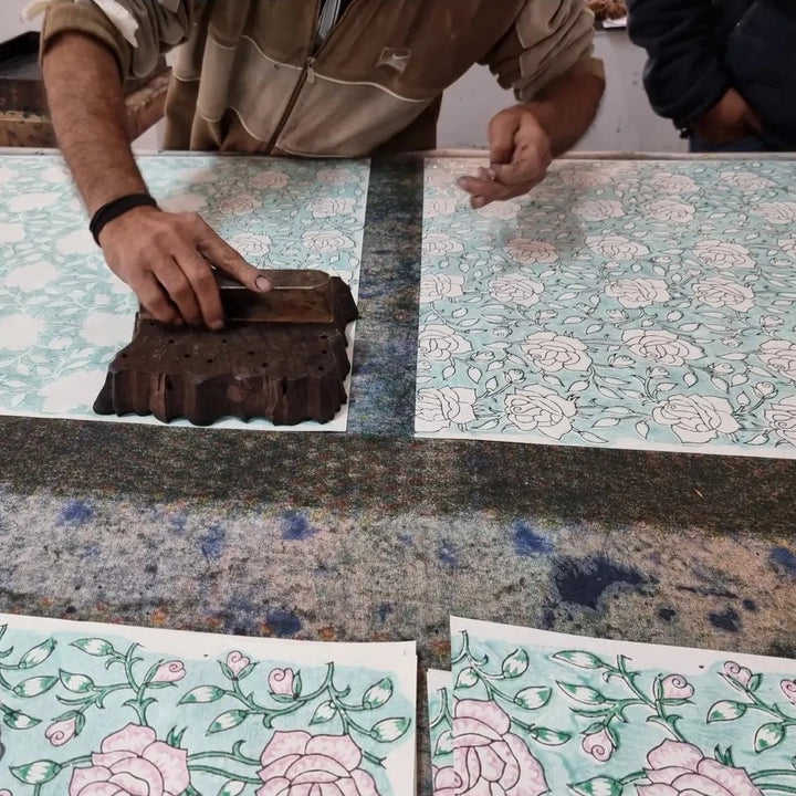 Hand Block Printed Gift Wrap Sheets - Marigold Glitz Blush (Roll)