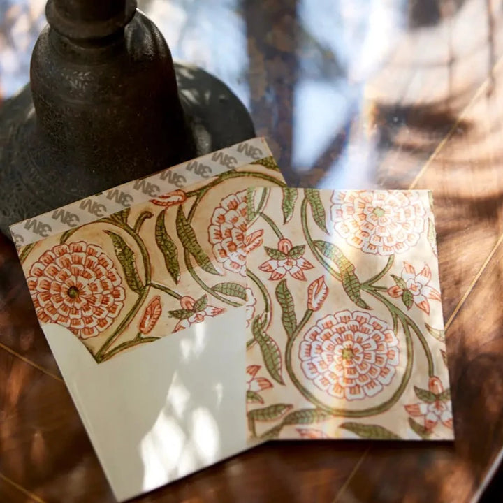 Hand Block Printed Greeting Card - Rajmala Coral