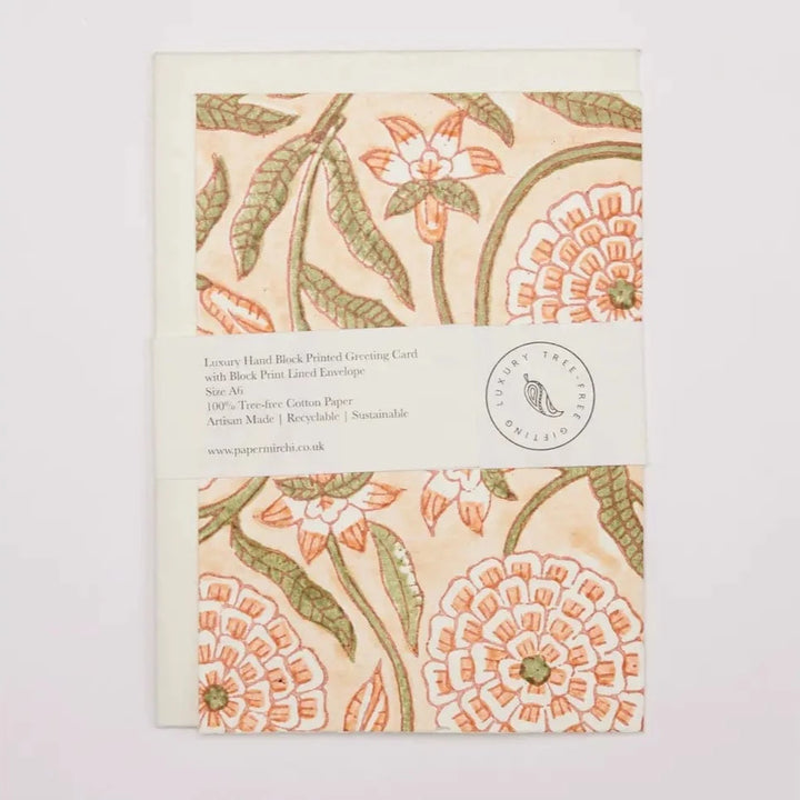 Hand Block Printed Greeting Card - Rajmala Coral