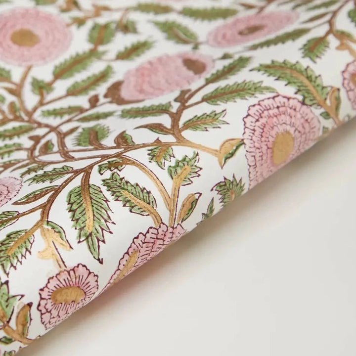 Hand Block Printed Gift Wrap Sheets - Marigold Glitz Blush (Roll)