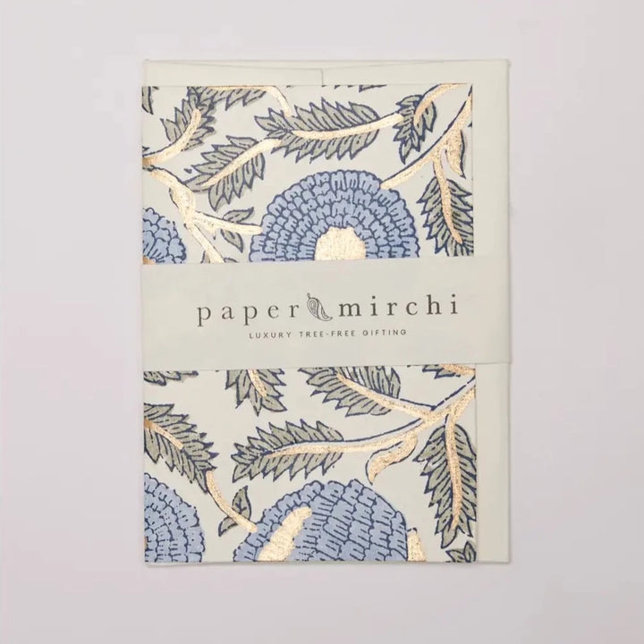 Hand Block Printed Greeting Card - Marigold Glitz Blue Stone