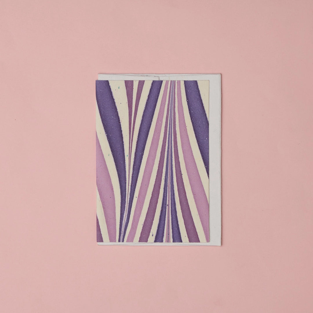 Hand Marbled Greeting Card - Candy Stripes Lavender Fog