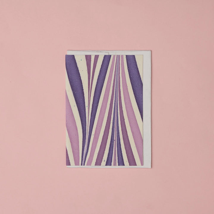 Hand Marbled Greeting Card - Candy Stripes Lavender Fog
