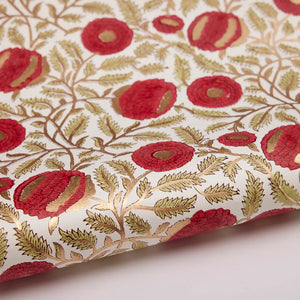 Hand Block Printed Gift Wrap Sheets - Marigold Glitz Scarlet (Roll)