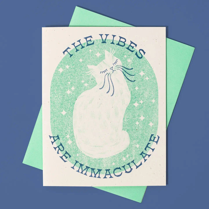 The Vibes Are Immaculate Cat - Risograph Card
