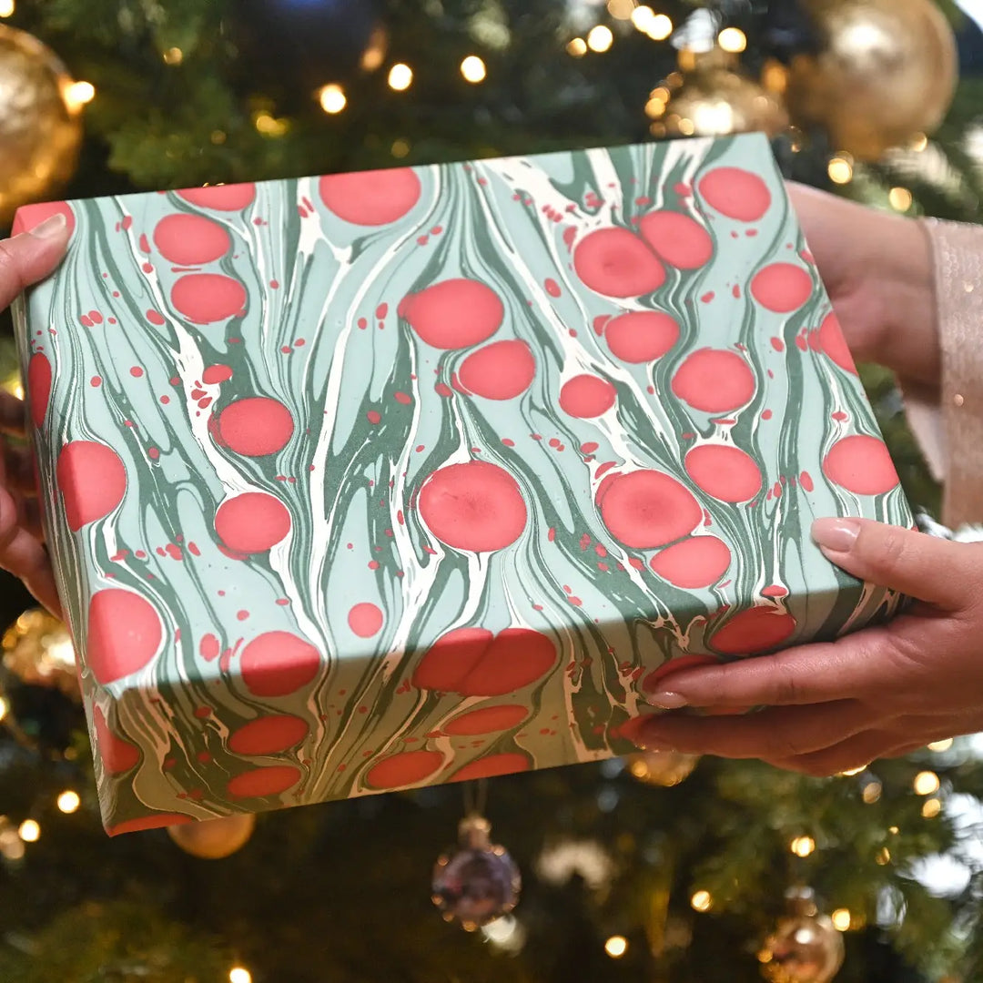 Hand Marbled Gift Wrap Sheets - Cosmos Festive Mix (Roll)