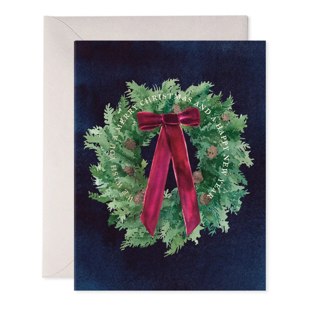 Velvet Bow Wreath Boxed Card (Set of 6)