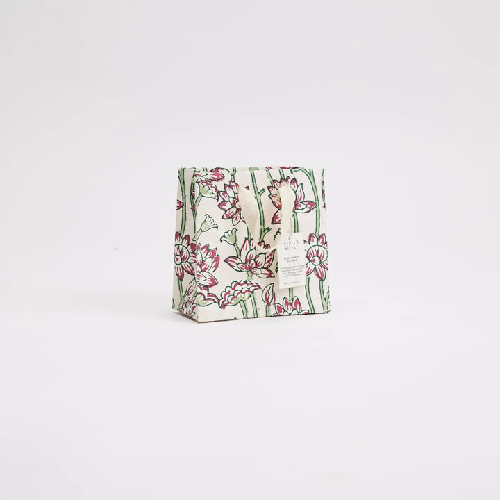 Hand Block Printed Gift Bags - Lotus Cherry