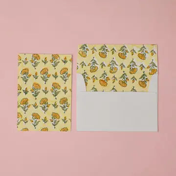 Hand Block Printed Greeting Card - Ditsy Floral Sunshine