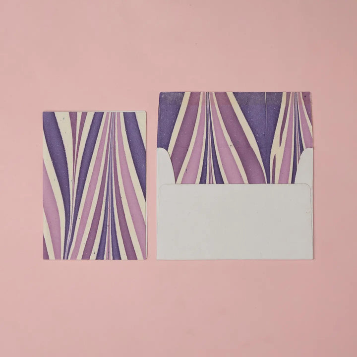 Hand Marbled Greeting Card - Candy Stripes Lavender Fog