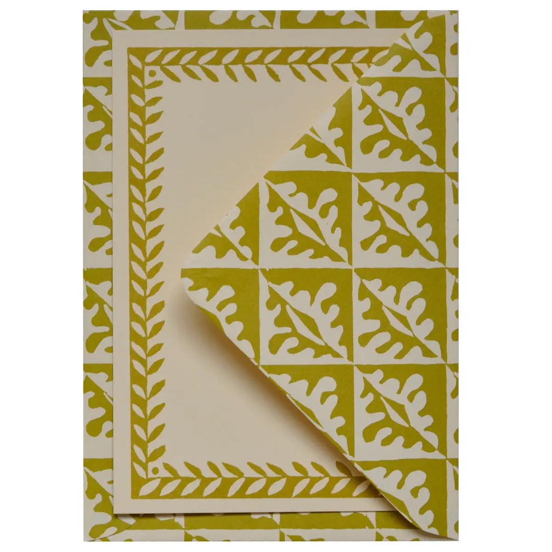 Set of Notecards and Envelopes Oak Leaves Sap Green