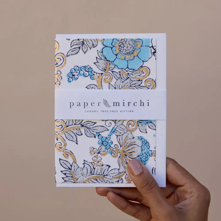 Hand Block Printed Greeting Card - Wild Rose Blue Opal