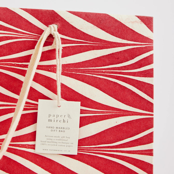Hand Marbled Gift Bags - Candy Stripes Red