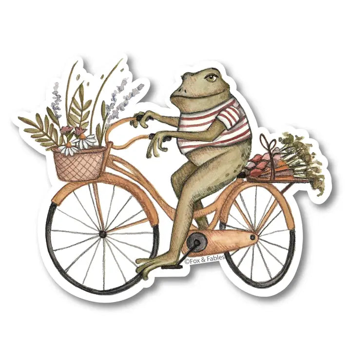 Frog On Bicycle Vinyl Sticker