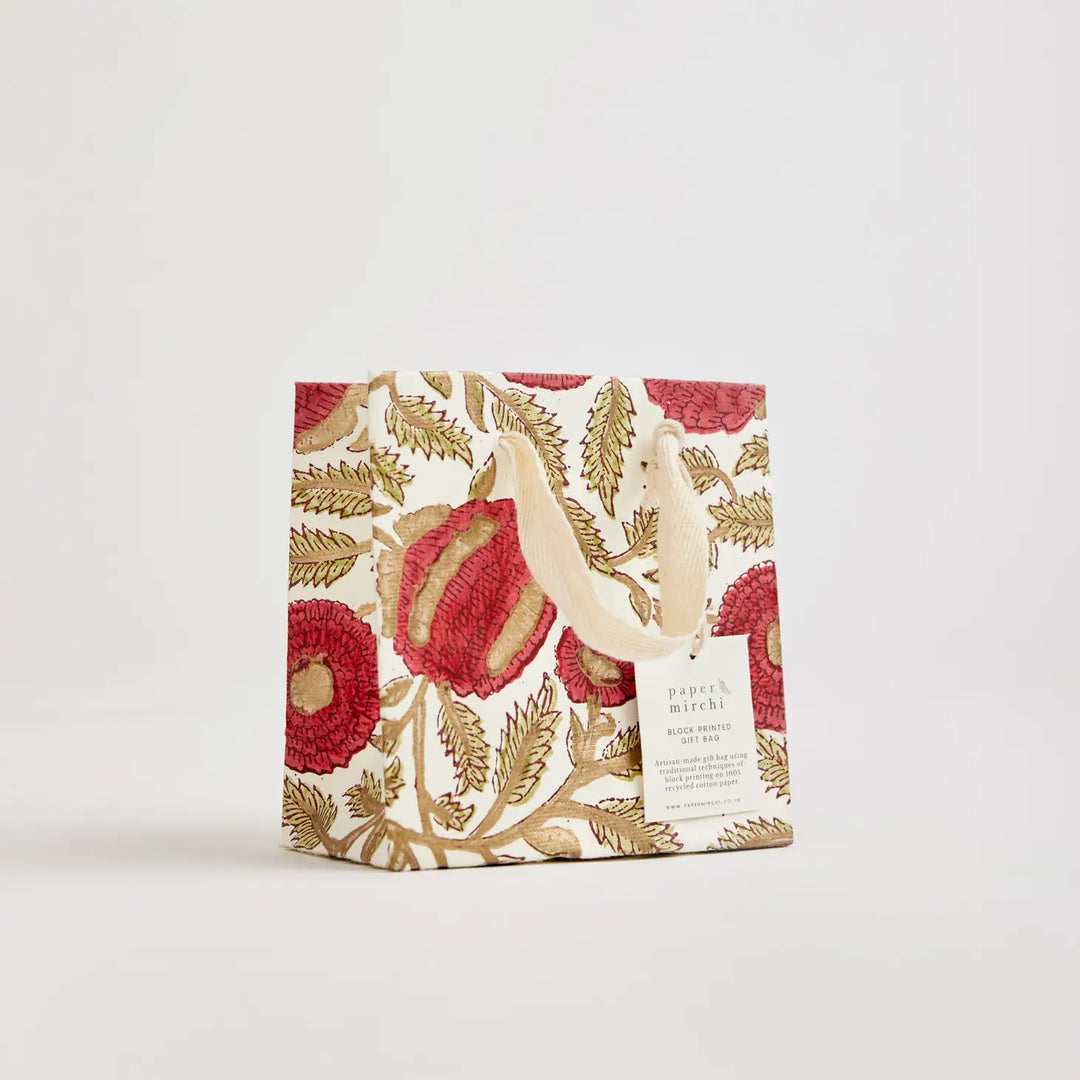 Hand Block Printed Gift Bags - Marigold Glitz Scarlet