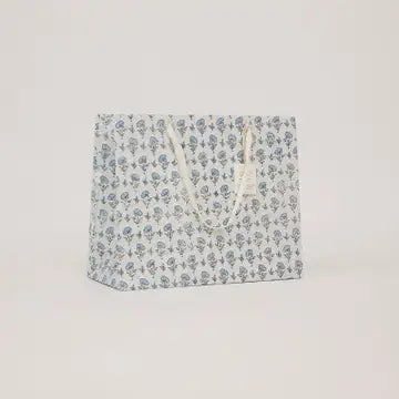 Hand Block Printed Gift Bags - Ditsy Floral Blue Stone