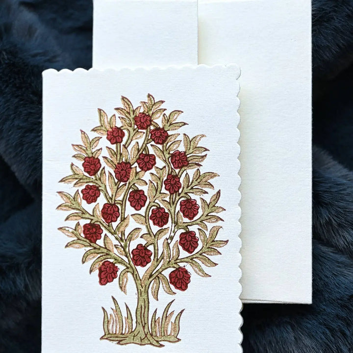 Hand Block Printed Greeting Card - Mogra Scarlet