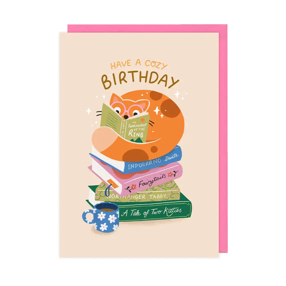 Cat & Books Birthday Card
