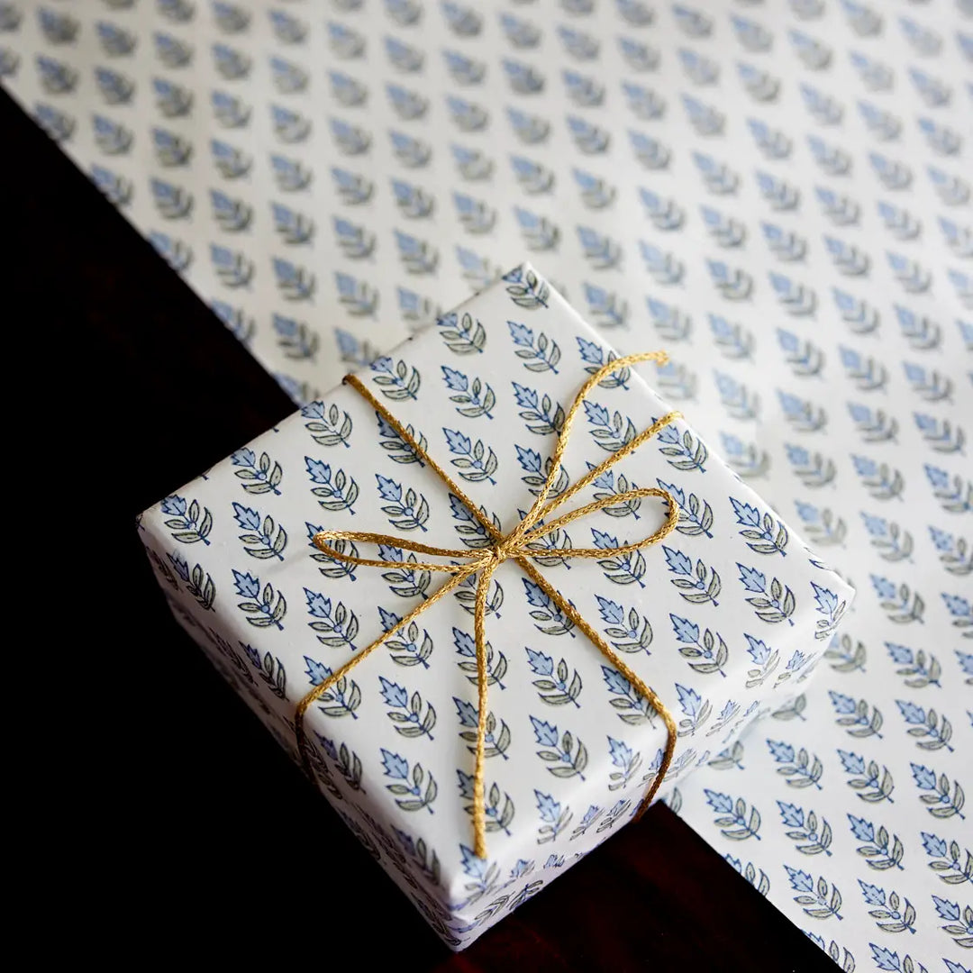 Hand Block Printed Gift Wrap Sheets - Buti Blue Stone (Roll)