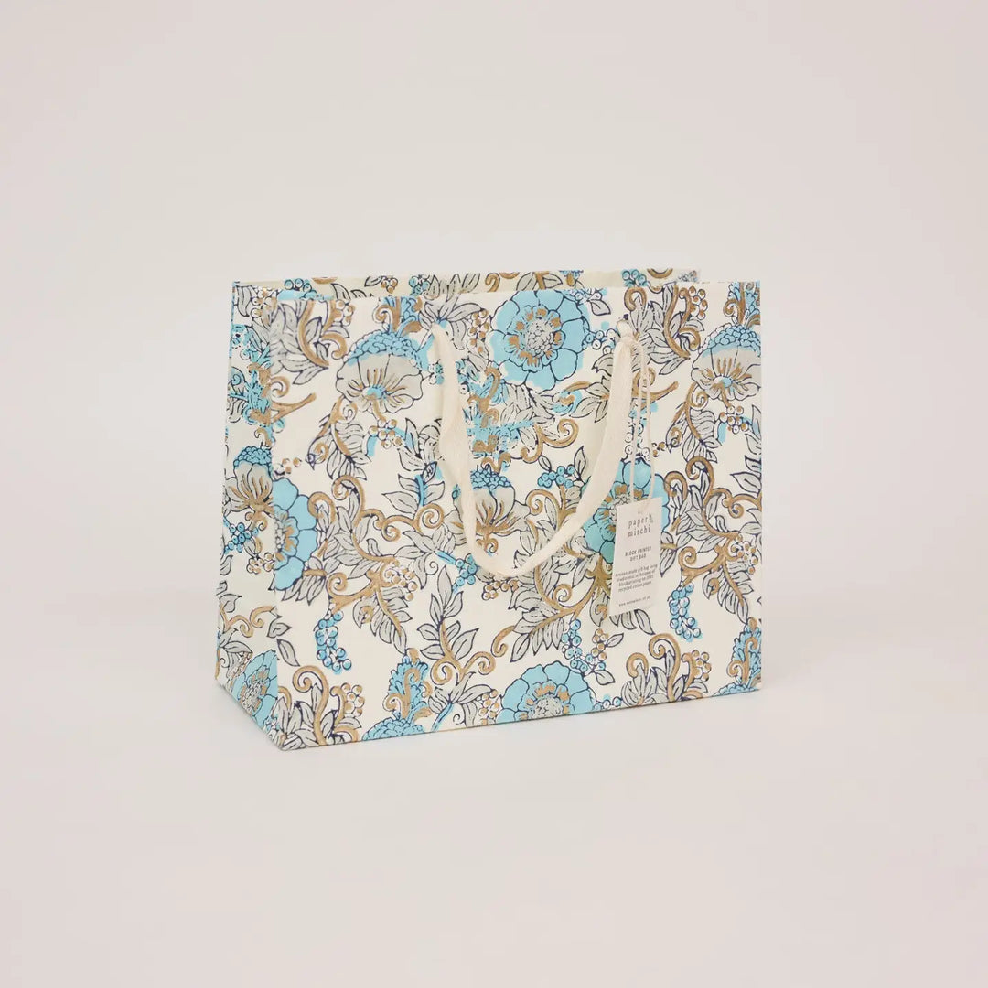 Hand Block Printed Gift Bags - Wild Rose Blue Opal