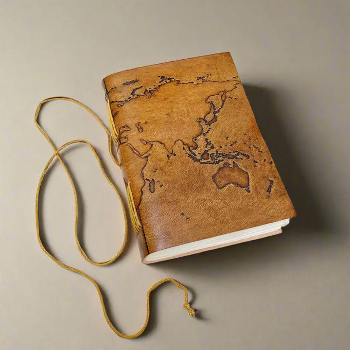 Vintage World Map Leather Journal