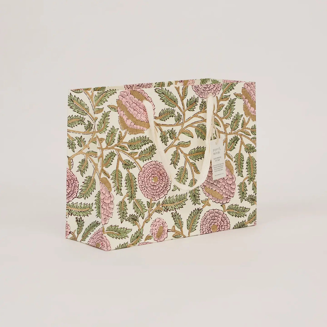 Hand Block Printed Gift Bags - Marigold Glitz Blush