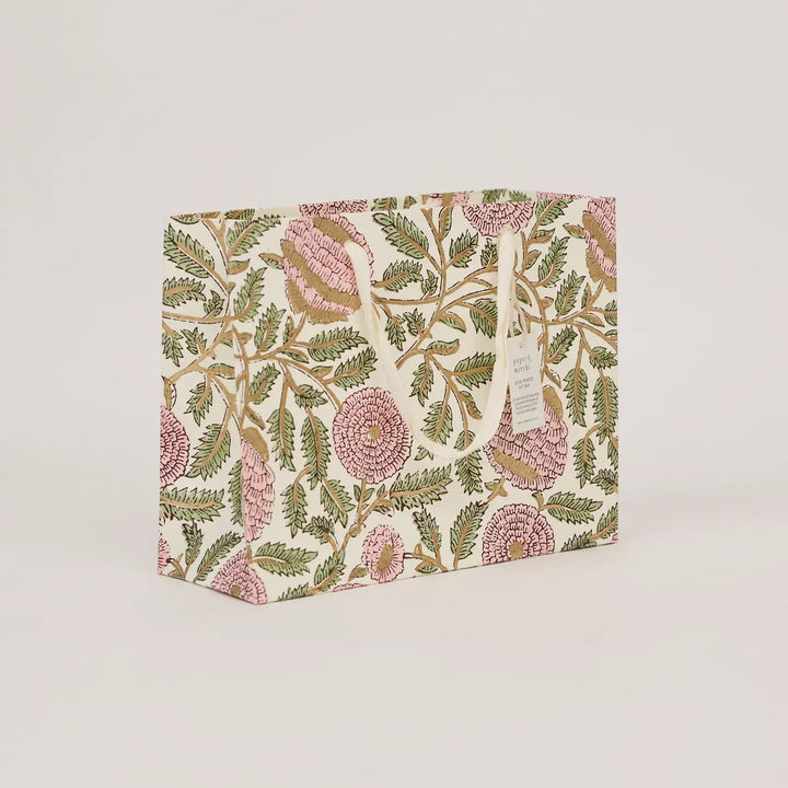 Hand Block Printed Gift Bags - Marigold Glitz Blush