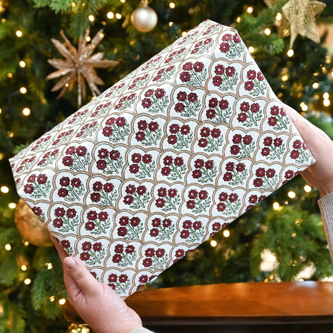 Hand Block Printed Gift Wrap Sheets - Trellis Cherry (Roll)