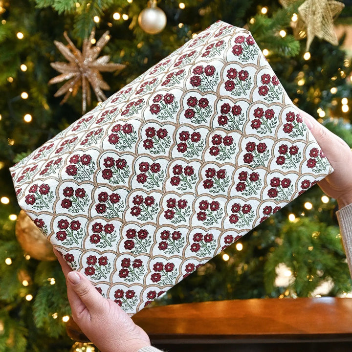 Hand Block Printed Gift Wrap Sheets - Trellis Cherry (Roll)
