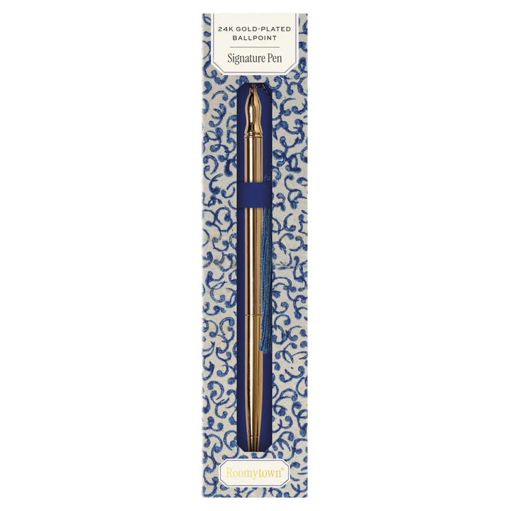 24k Gold Plated Ballpoint Pen - Blue Tassel
