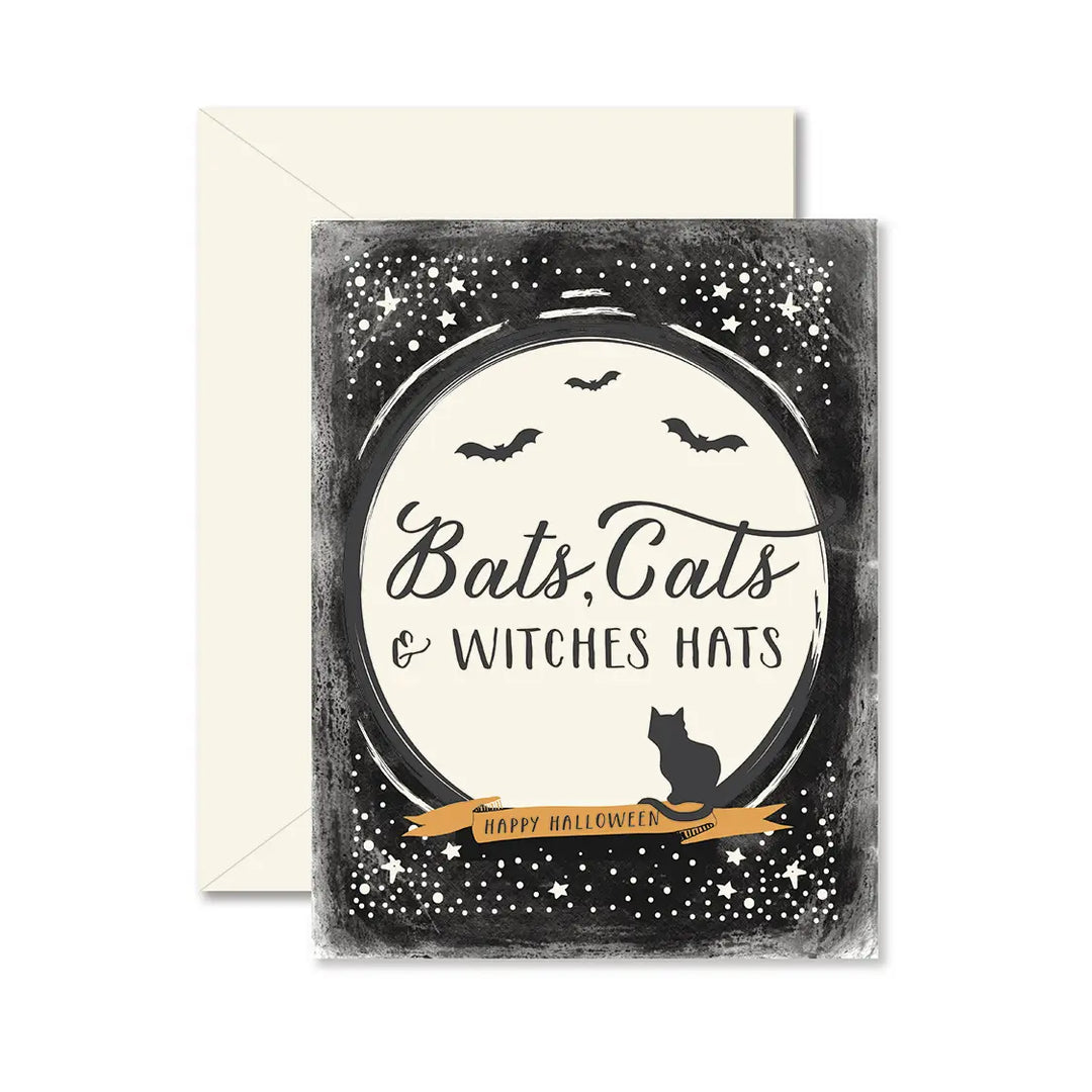 Bats, Cats, and Witches Hats Halloween Card