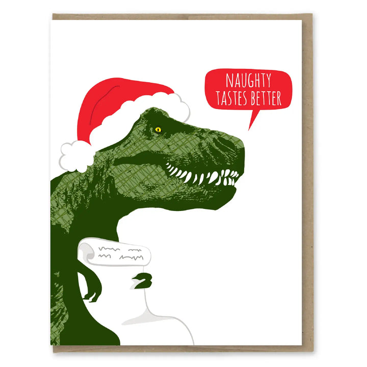 Naughty Tastes Better T-rex Holiday Card