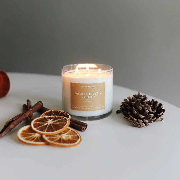 Golden Cider + Nutmeg - Clear Glass Tumbler Soy Candle
