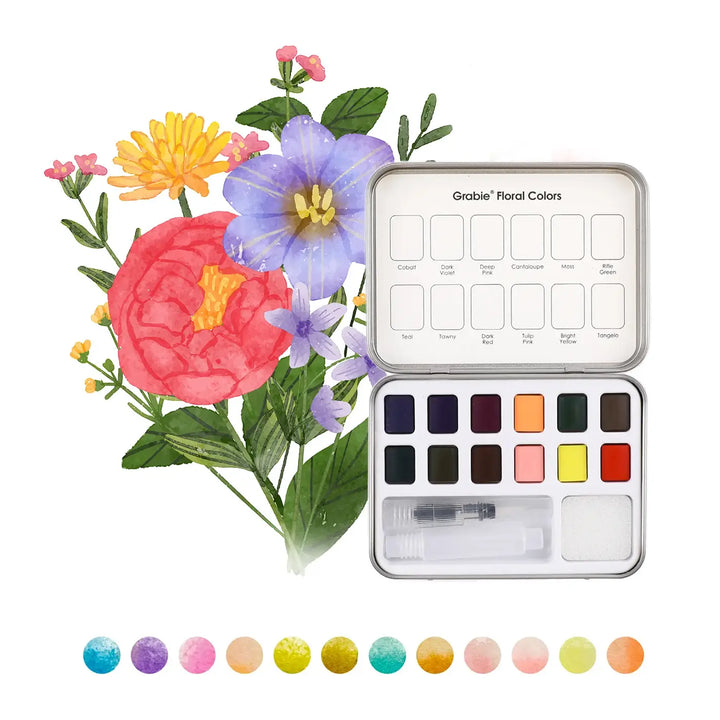 Watercolor Pocket Set of 12 Colors with Brush - Floral Colors