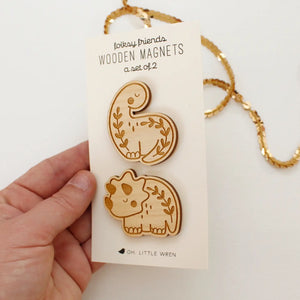 Dinosaur Pair Wooden Magnet Set
