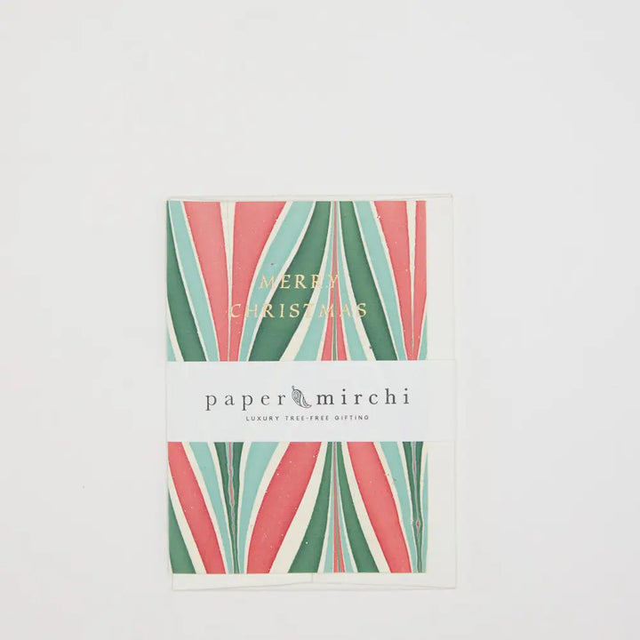 Hand Marbled Greeting Card - Candy Stripes Festive Mix