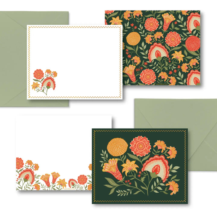 Green Botanical Luxury Stationery Set – 8 Flat Notecards
