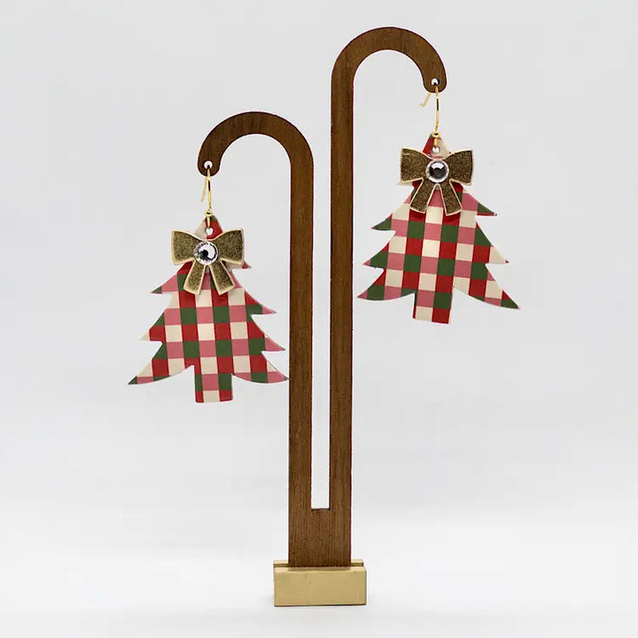 Plaid Bow Tree Earrings