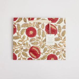 Hand Block Printed Gift Bags - Marigold Glitz Scarlet