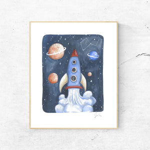 Rocket Ship Kids Art Print