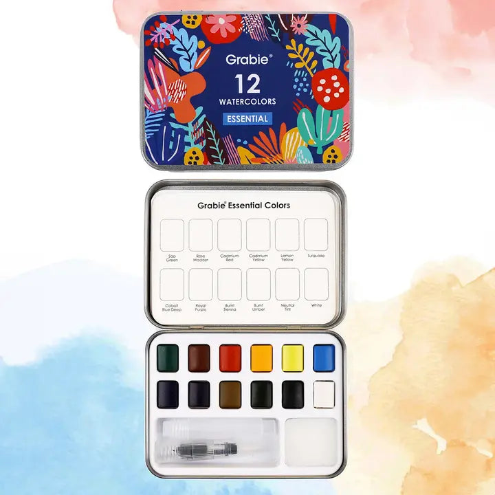 Watercolor Pocket Set of 12 Colors with Brush - Essential Colors