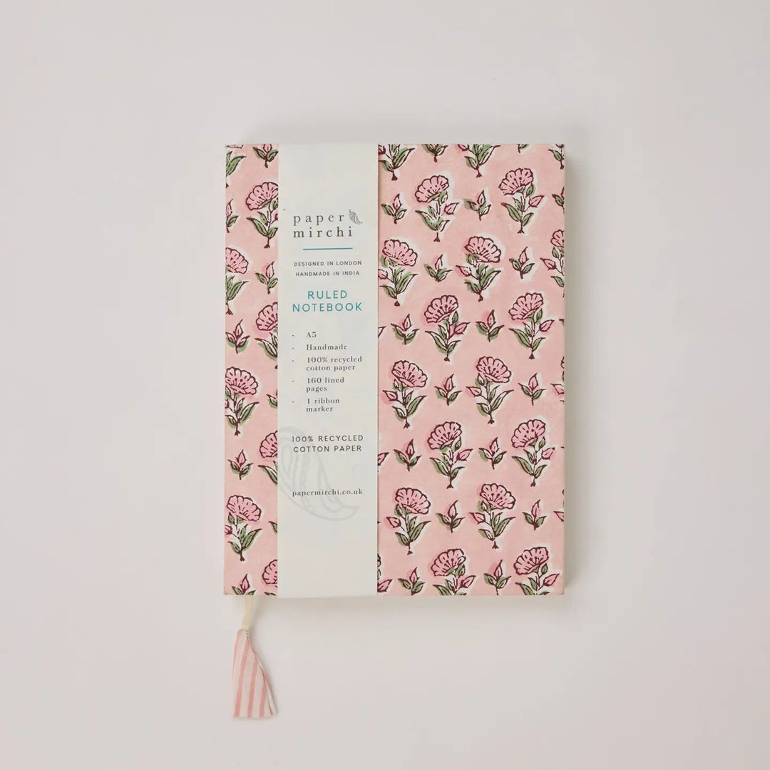 Block Printed Ruled Notebook (A5) - Ditsy Floral Blush