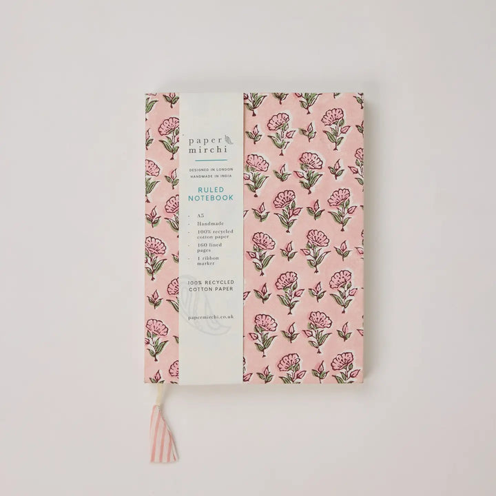 Block Printed Ruled Notebook (A5) - Ditsy Floral Blush