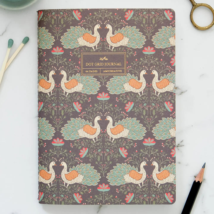 Linen Stitched Dot Grid Journal - Peacock