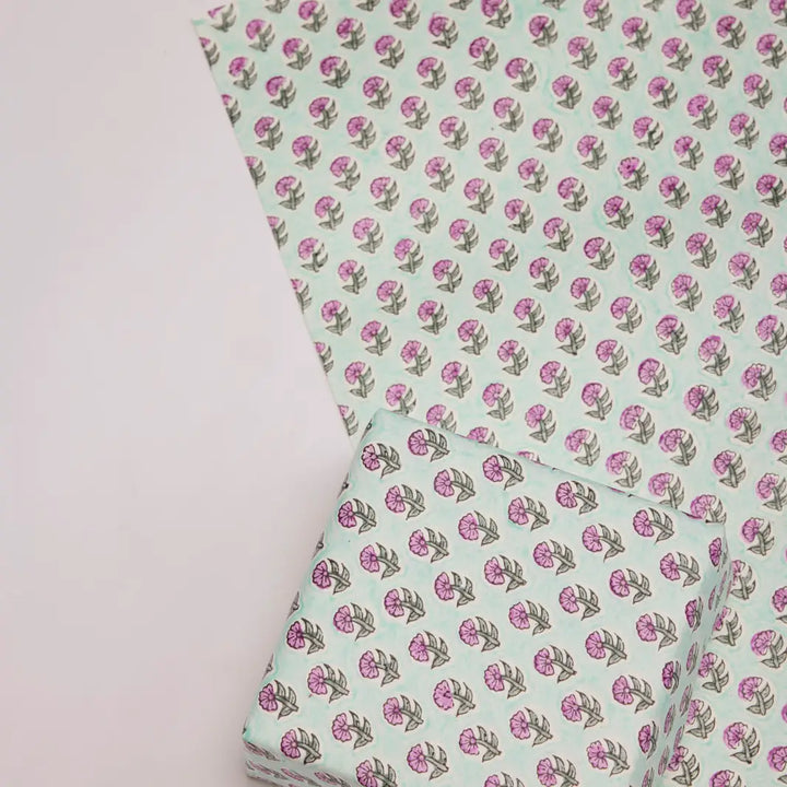 Hand Block Printed Gift Wrap Sheets - Daisy Teal (Roll)
