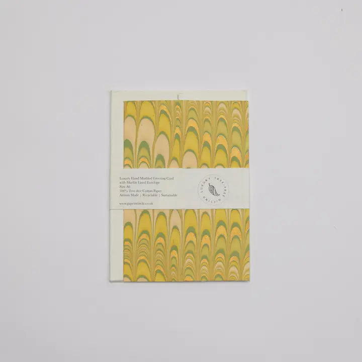 Hand Marbled Greeting Card - Scallops Daffodil