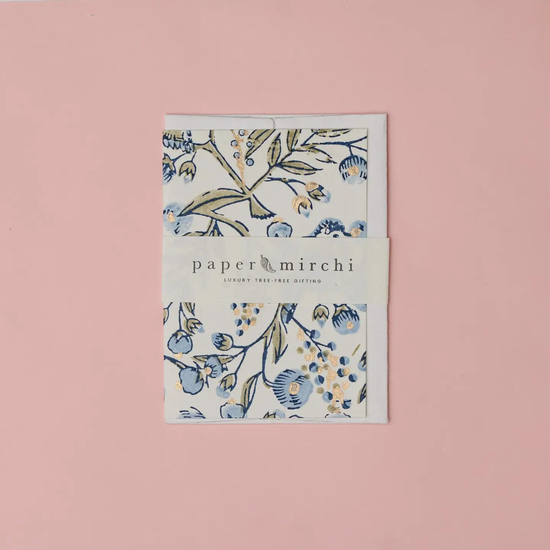 Hand Block Printed Greeting Card - Song Birds Blue Stone