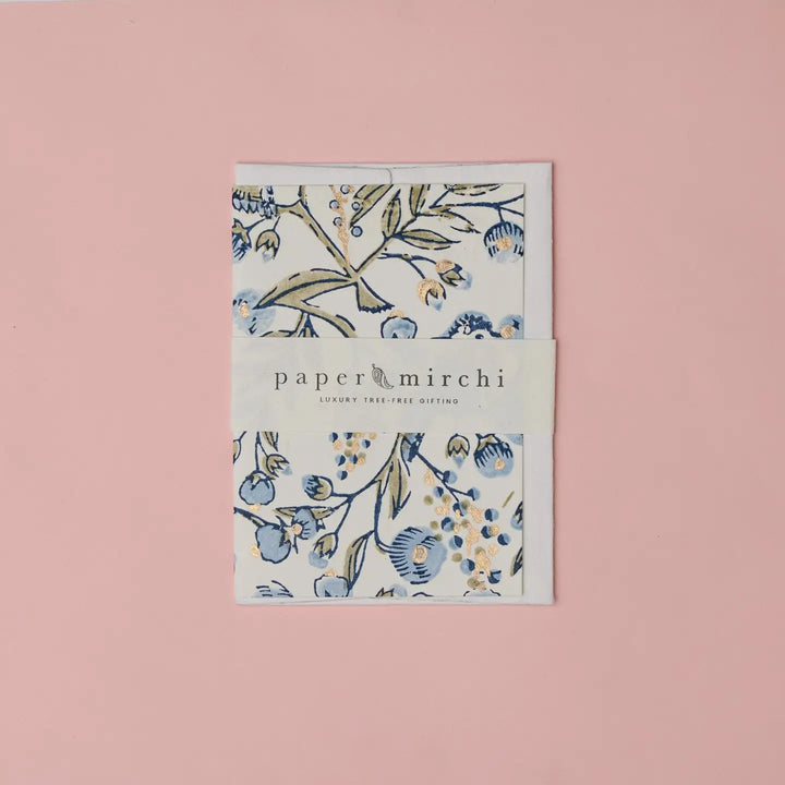 Hand Block Printed Greeting Card - Song Birds Blue Stone